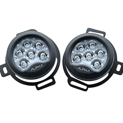 Pair of Alpha round LED fog lights with six-bulb design, performance automotive part