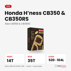Rolon chain sprocket kit for Honda H'ness CB350 & CB350RS: 14T front, 35T rear, 520 chain 104 links