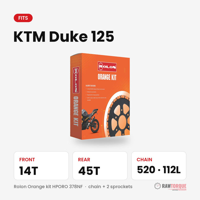 Rolon chain sprocket kit for KTM Duke 125: 14T front, 45T rear, 520 chain 112 links