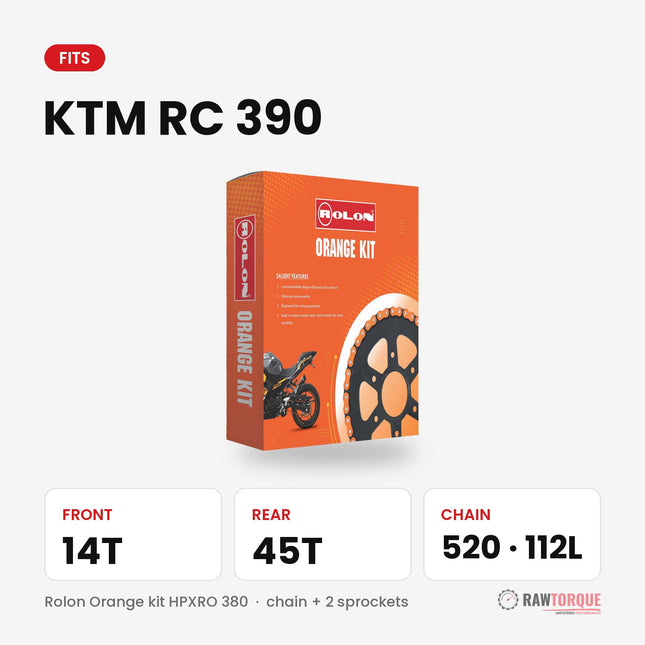 Rolon chain sprocket kit for KTM RC 390: 14T front, 45T rear, 520 chain 112 links
