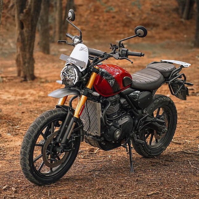 Legundary Triumph Scrambler 400 X Hector Crash Guard Black mild steel installed on motorcycle