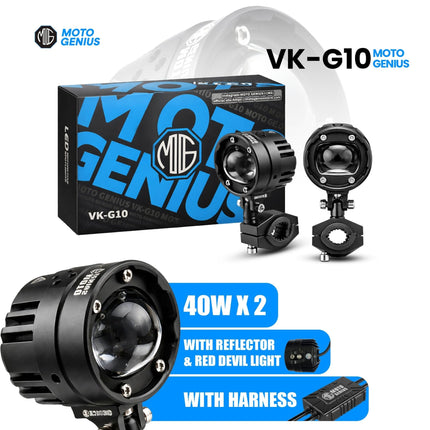 Moto Genius VK G10 80W LED auxiliary fog lights pair with box and harness