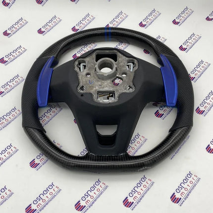 MK8 Carbon Steering Wheel with Blue Paddle Shifter Extensions for Volkswagen Virtus & Taigun